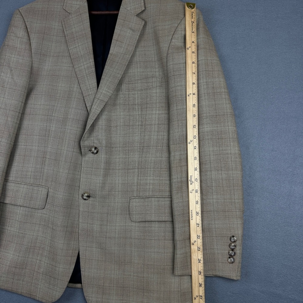 Jos A Bank Travelers Collection 43R Tan Brown Wool Glen Plaid Blazer Sport Coat - Picture 10 of 12